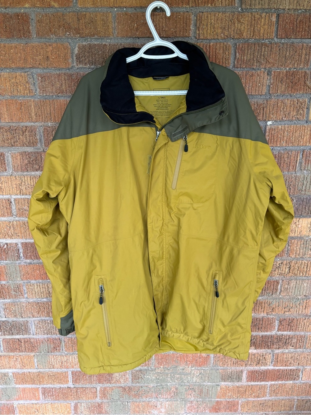 LL Bean Rugged Ridge Parka Jacket Men's Large Tall Winter Coat Yellow Olive Hood